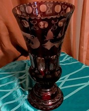 Vtg Egermann Bohemian Ruby Red Cut to Clear Glass 10