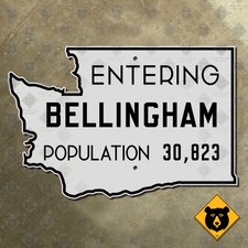 Entering Bellingham Washington city limit highway road sign state outline 21x14 picture