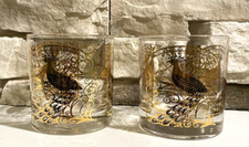 MCM Osborne Kemper Thomas Gold Peacock Old Fashioned Glasses 3.5