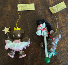Vintage 80s Dakin Teddy Bear Ballerina Stick Horse Christmas ornaments VTG wood picture