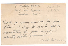 Jack McLaren Signed Postcard 1934 / Autographed Australian Writer, Novelist picture