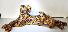 MCM Giovanni Ronzan Leopard and Cub Statue Art Piece Ceramic Ita1y 1960s picture