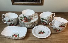 VTG ADDERLEY 7 FLAT TEA CUP /8 SAUCER  + FINE BONE CHINA ENGLAND CHERRY RIPE LOT picture