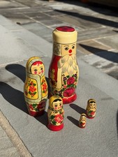1995 Traditional Santa Gifting Russian Nesting 4 Doll  Wooden 7” hand made picture