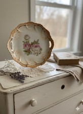 Vintage Leuchtenburg German Rose Plate, Hand Painted Porcelain Cake antique picture