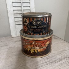 Primitive Halloween Campfire Marshmallow & Graham Cracker Tins – Handmade Set picture