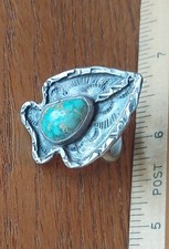 Vtg Old Pawn Navajo Sterling Silver Turquoise Arrowhead Ring Sz10 Teepee Curios picture