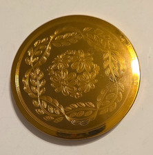 Vintage Wadsworth Gold Tone Floral Engraved Powder Compact with Mirror & Puff picture