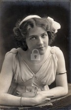 c1910's Pretty Woman Curly Hair w Headband Portrait RPPC Photo Postcard COPY picture