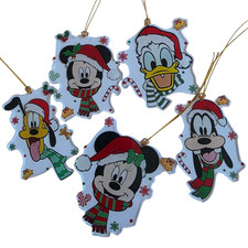 Five Vintage Clear Lucite Disney Character Christmas Tree Hanging Ornaments picture