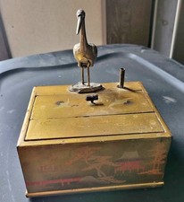 Karakuri Tobacco Container Puzzle Box Rare Item Crane Hold in Mouth from Japan picture