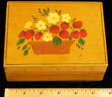 VINTAGE HAND PAINTED JEWELRY TRINKET JEWELRY BOX FLORAL STRAWBERRIES WOOD CUTE  picture