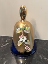 Czech Bohemian Cobalt Blue Glass Bell Gold & Flower Art Glass Handpainted picture