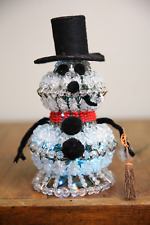 Vintage Mid Century Beaded Safety Pin Christmas Snowman top hat broom light lamp picture