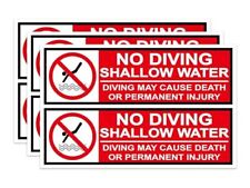 No Diving Stickers Labels Shallow Water 3 x 10 Inch NO DIVING Adhesive  picture