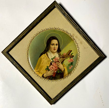 VTG Framed Saint Therese of Lisieux with Roses & Crucifix 8