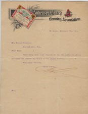 1893 Adolphus Busch SIGNED Anheuser Busch / Alamo Brewery LETTER, Budweiser LOGO picture