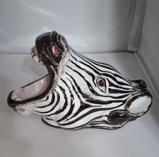 Vintage Mid Century Italian Pottery Zebra Head With (Rare) Teeth Showing Italy picture