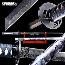 41''Lion King Painted Saya Damascus Folded Steel Black Blade Ninja Sword Ninjato picture