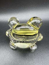 Glass Frog Paperweight Figurine Collectable Art Decor Very Light Green Glass picture