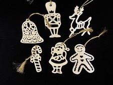 Lot of 6 LENOX Pierced Ornaments  Jingle Bell, Santa, Rudolf, Candy Cane Soldier picture