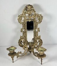 Vintage Brass Wall Candelabra And Mirror Cherub Ornate  picture
