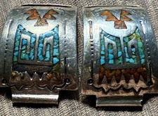 Vintage HMIJ Sterling Silver Turquoise Coral Watch Tips Signed W Gilbert Ortega picture