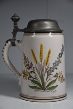 Vintage German Erste Kulmbacher Ceramic Beer Stein Lid Hand Painted Flowers picture