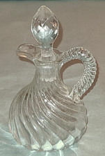 Vtg EAPG clear pressed glass swirl cruet bottle w faceted stopper picture