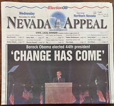 BARACK OBAMA ELECTED 44TH PRESIDENT - ELECTION 08 - NEVADA APPEAL NEWSPAPER 2008 picture
