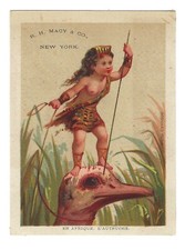 R.H. Macy Trade Card En Afrique L'Autruche Bare Breasted Warrior Girl on Ostrich picture