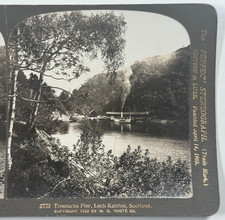 Trossachs Pier Loch Katrine Scotland Peaceful Antique Vintage Stereoview Card picture
