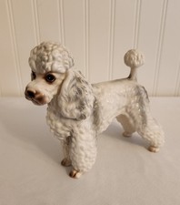 Vintage Lefton White Touches Of Gray Poodle Puppy Dog Figurine Standing 6” Tall picture