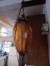 Vtg 1960's- 70's MCM Retro  Amber Crackle Glass Hanging Swag Light/Lamp picture