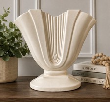 Vintage Haeger #3680 Large Gladiola Fan Vase Ivory Matte Art Deco 12.5” picture