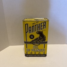 Vintage 70s 3 Liter Advertising  Panther Peanut Oil Tin Can  Oakland CA picture