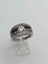 SIZE 7 9.2g 925 STERLING SILVER PAVE CRYSTAL BAND RING HEAVY OPEN WORK FINE picture