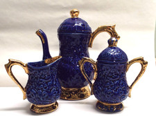 VINTAGE  European Baroque-Style Cobalt Blue and Gold Porcelain Coffee/Tea Set picture