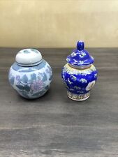 Vintage Hand Painted Asian Oriental Mini Covered Ginger Jar with lid Lot Of 2 picture