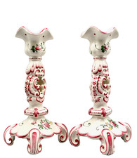 Early French Faience Candlesticks Candle Holders Pair picture