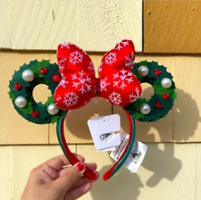 Pearl Wreath Bow Minnie Ears Christmas Holiday Disney Parks Headband picture