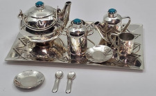 Ten Piece Miniature Sterling Tea Set Turquoise By Wesley Whitman - Navajo picture