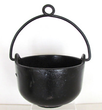 VINTAGE CAST IRON CAULDRON SMELTING POT MARKED BELL SYSTEM WITH PIGTAIL HANDLE. picture