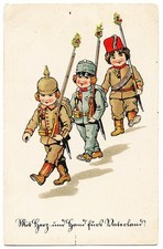 Child Military Soldiers mailed 1916 antique WW1 Propaganda postcard picture