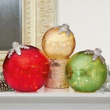 GLASS ORNAMENTS DECOR 3-PIECE 1601278, RED/GOLD/GREEN *NIOB, NO BATTERIES picture