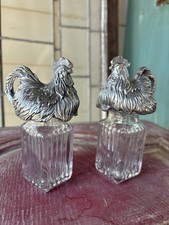 Vintage Arthur Court Rooster Salt & Pepper Shakers Glass Metal 2004 Stamped Rare picture