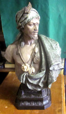 19c Antique Johann Maresch JM 575 Painted Terracotta Arabian Male Bust w/ Turban picture