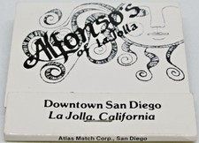 Alfonso's of La Jolla Restaurant Bar San Diego California FULL Matchbook picture