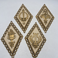 4 Vtg MCM Homco Syroco Gold Diamond Shape Roman Wall Plaques 1971 Made in USA picture