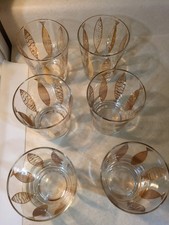 Vintage Fred Press Set 6 Highball Fish Glasses Gold MCM Mid Century picture
